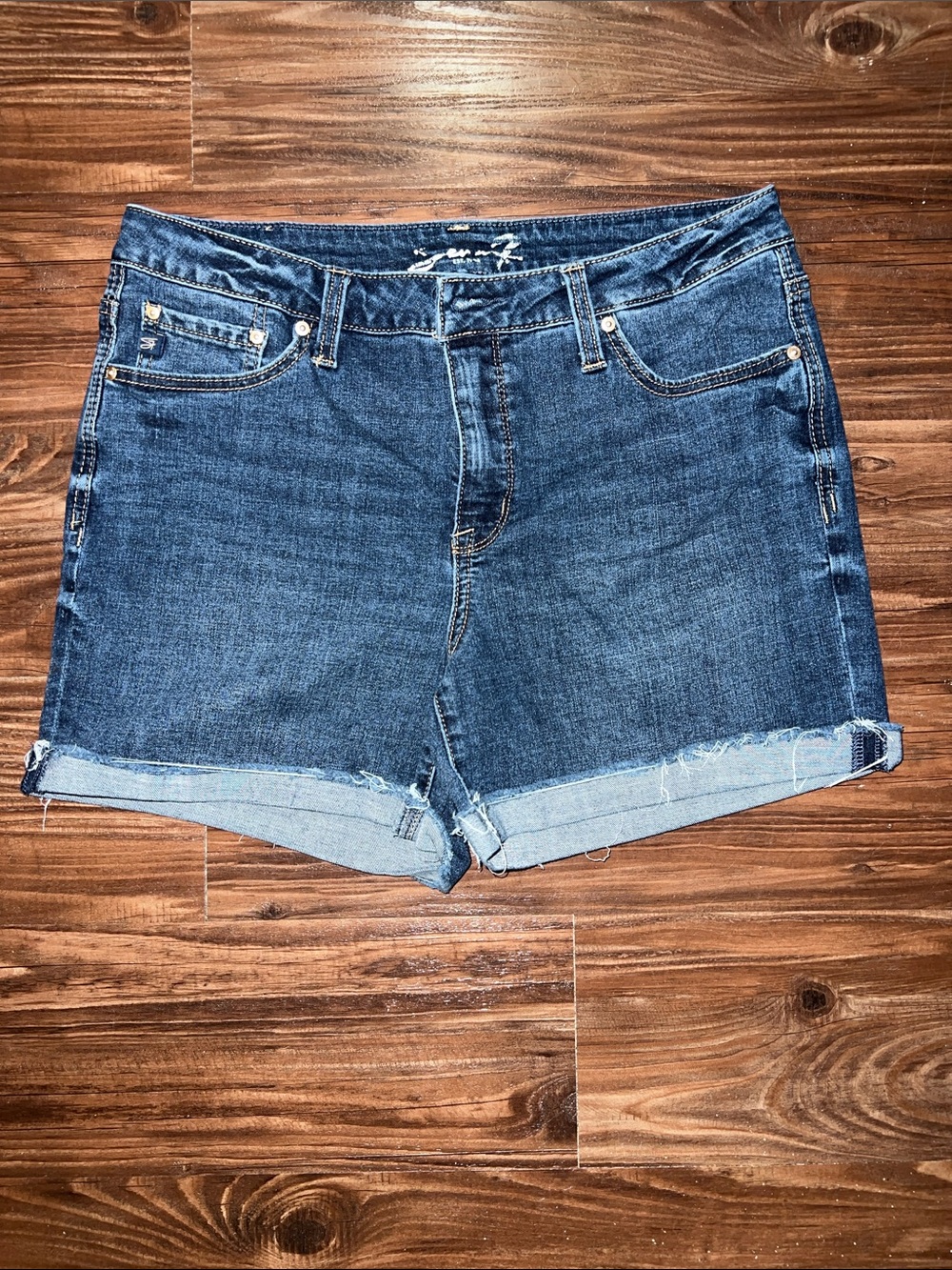 Seven7 Dark Blue Cuffed Denim Shorts
